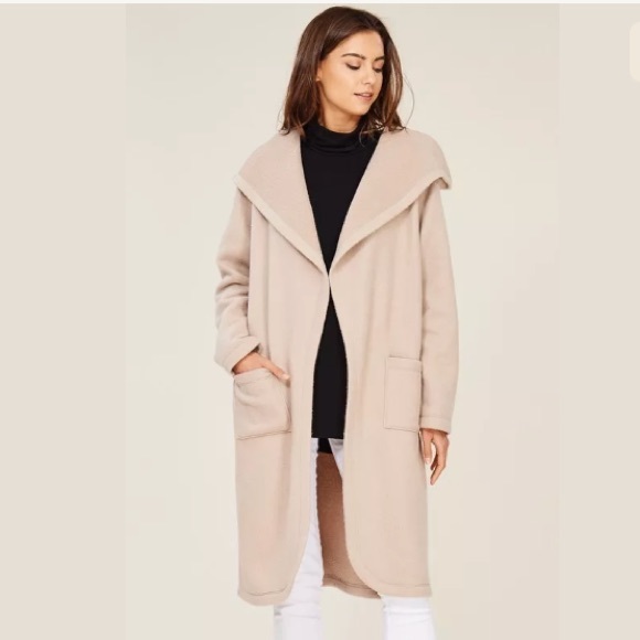 Soft Taupe Fleece Hooded Long Jacket - Picture 2 of 5